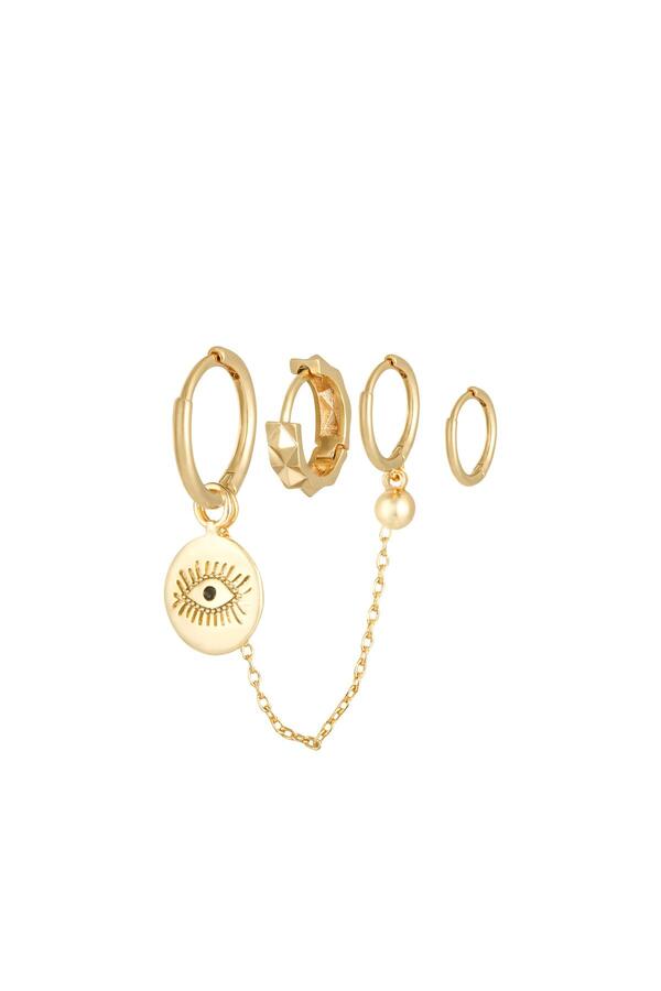 Earrings Set Diamond Eye Gold Copper